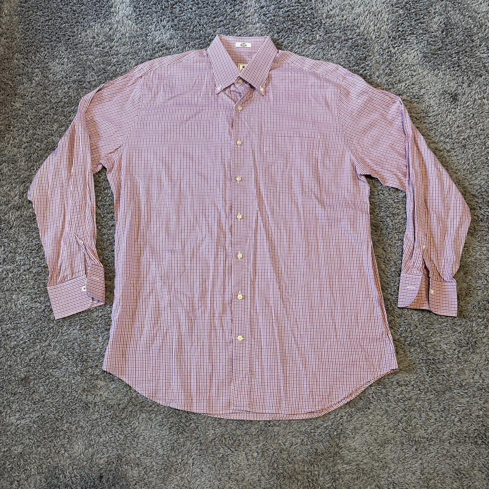 Peter Millar Button Up Shirt‎ Mens Large L Red White Check Long Sleeve